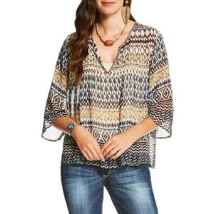 Ariat Womens M Barlow Print Tunic Top Semi Sheer Southwestern Boho Crepe Chiffon